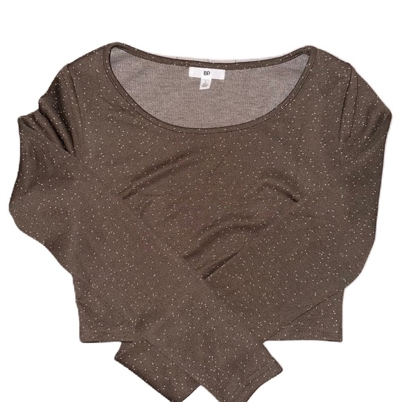 NWT Nordstrom Bp. Knit Crop Top Green Olive Night Speckled Medium S - Picture 3 of 6